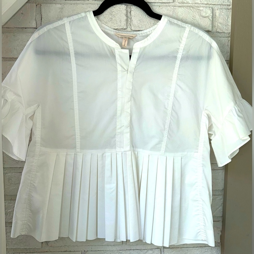 Rebecca Taylor White Pleated Cotton Blend Blouse
